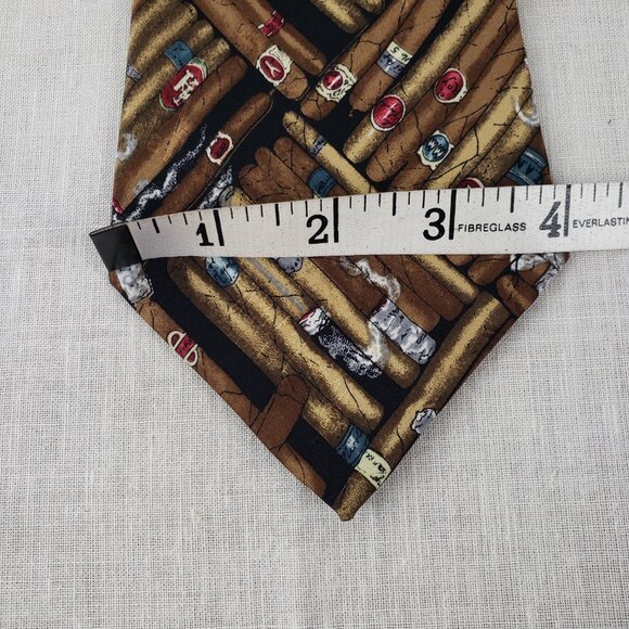 Nicole Miller Silk Tie Cigar Pattern Brown Novelty Smoking Theme 1997 Korea - Picture 6 of 6
